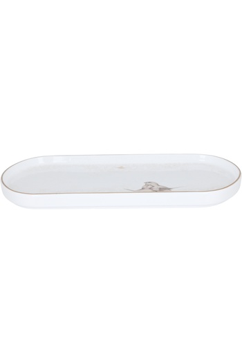 Alsaif Gallery Serving Dish Hala Alsaif Gallery, 26×11×2 cm, Oval, Bird Pattern - White