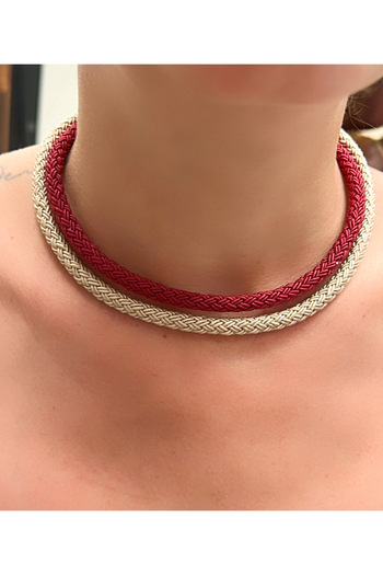 Kutcha Accessories Double Color Women's Choker Necklace – Handmade Boho Design with Braiding Detail (Color Options)