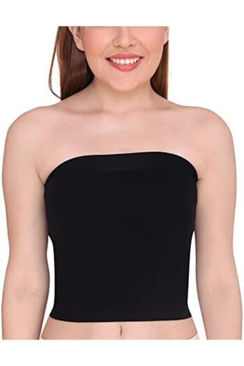 Glamroot Women's Seamless Strapless Crop Top Tube Camisole Free Black