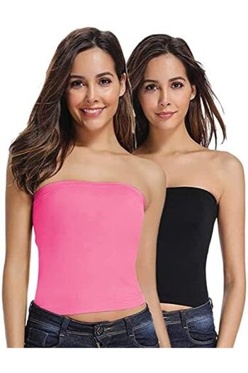 Glamroot Women's Seamless Strapless Crop Top Tube Top Inner Camisole, Free Size (Pack Of 2)