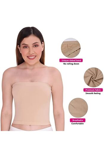Glamroot Women's Strapless Crop Top Inner Tube Camisole Free Pack of 3 Black/White/Beige