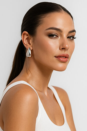Luminos Butik Shiny Drop Form Earrings – a Touch of Modern and Stunning Mk005-Silver