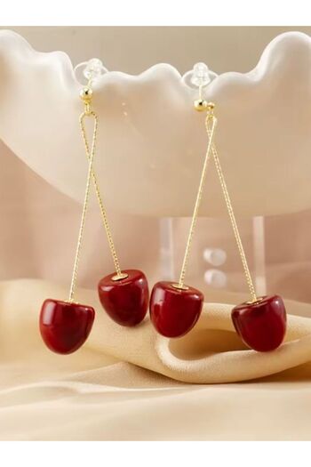 SYGGY Syggy Cherries earrings, cherry pair model, gold/garnet