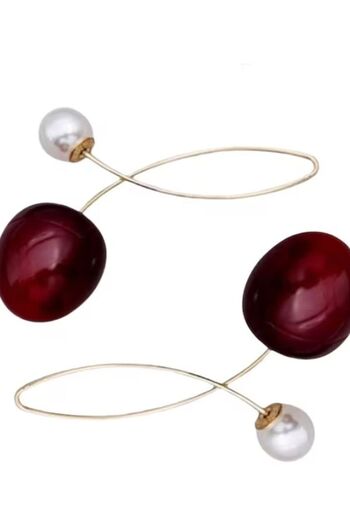 SYGGY Syggy Cherries earrings, cherry pattern with pearl, gold/garnet