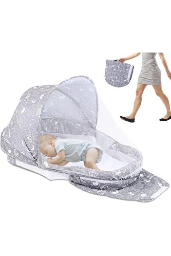 Yelajoy Portable Folding Baby Bed, With Sun Canopy and Mosquito Net, 41x42x14 cm, for 0-36 Months