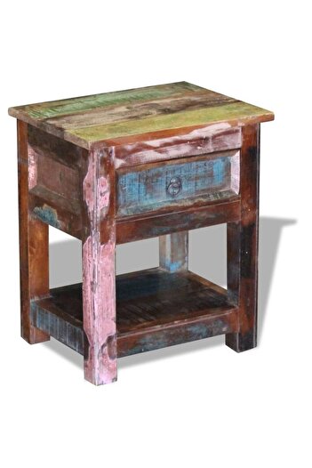 vidaxl Side Table with 1 Drawer Solid Reclaimed Wood 43x33x51 cm