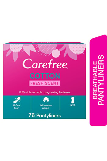 Carefree Panty Liners Cotton Feel, Fresh Scented, 76 pcs – Soft, Breathable & Comfortable