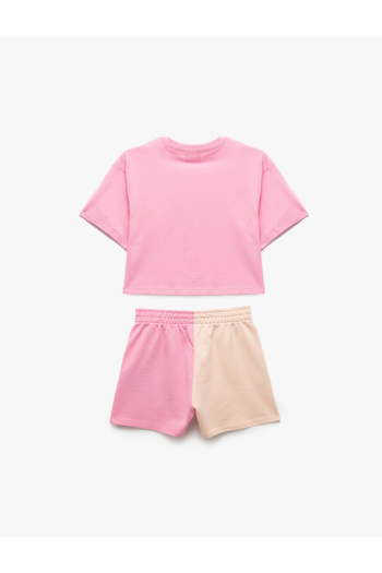 Koton Color Block Short Sleeve Crew Neck Cotton Shorts and T-Shirt Set