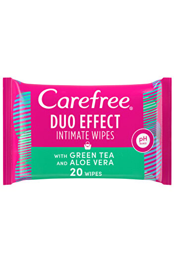 Carefree Daily Intimate Wipes Duo Effect With Green Tea And Aloe Vera 20pcs