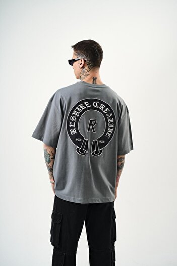 Respire Ανδρικό R Creative Κεντημένο Oversize T-Shirt Smoked