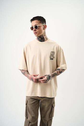 Respire Ανδρικό R Creative Κεντημένο Oversize T-Shirt Μπεζ