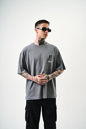 Respire Ανδρικό R Creative Κεντημένο Oversize T-Shirt Smoked