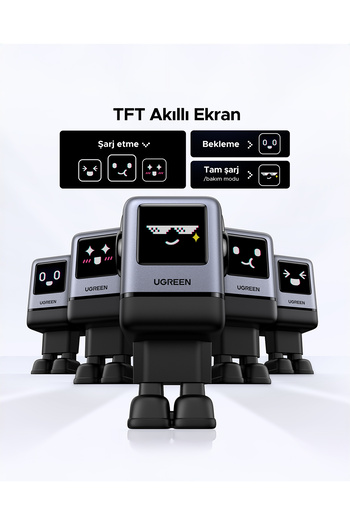 Ugreen Nexode Uno 100W Robot GaN Hızlı Şarj Cihazı 3xUSB-C, 1xUSB-A, Gri, 45515B