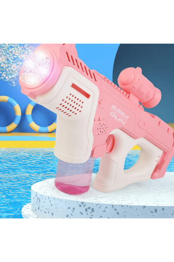 Micostore Toy soap bubble gun, with tank, lights and music, 12 holes, Pink