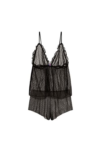 ESOTIQ BLOOVII Women's Pajama Two-Piece Set Cami Top & Shorts Semi-Transparent Mesh Sexy | Verberry