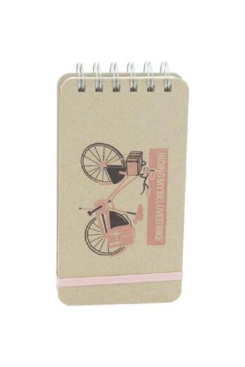Roco Memo Notebook – "Riding My Beloved Bike", 3.7" x 6.8", 160 Pages, Beige/Pink