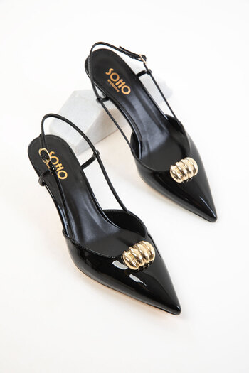 SOHO Black Patent Leather Women's Classic Heeled Shoes 20699