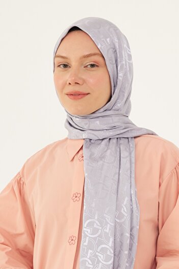 MİRSOY SCARF Shiny Jacquard Collar Patterned Shawl - Silver