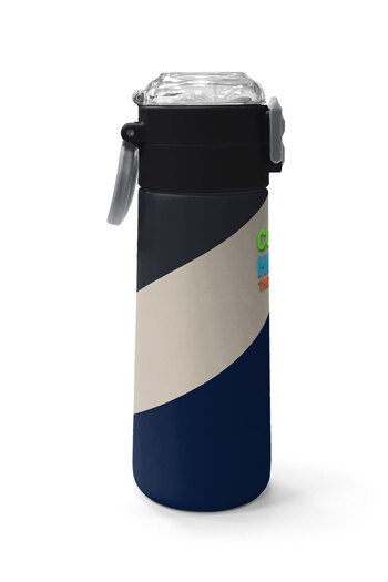 Coral High Kids Navy Blue Dark Gray Beige Patterned Straw and Direct Drinking Steel Thermos 500 ml 31893