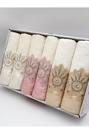 AYHANHOME Набір рушників для обличчя Gupurlu Satin Embroidered Boxed Luxury Ceyizlik 50x90 6 рушників для рук та обличчя