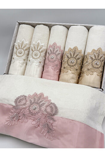 AYHANHOME Набір рушників для обличчя Gupurlu Satin Embroidered Boxed Luxury Ceyizlik 50x90 6 рушників для рук та обличчя