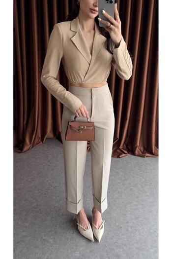 HAZELANNA Milky Brown Double Breasted Jacket