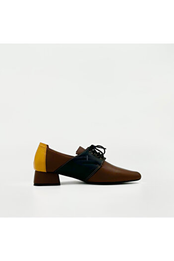 Folle Brown Black Mustard Colored Genuine Leather Lace-Up Oxford Shoes