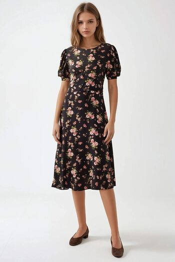 Hiccup Floral Patterned Crew Neck Midi Dress
