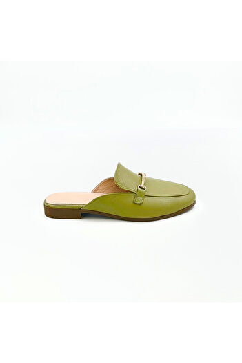 Folle Khaki Color Genuine Leather Women's Loafer Slippers