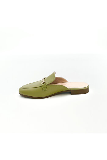 Folle Khaki Color Genuine Leather Women's Loafer Slippers