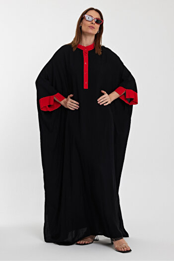 bacc Black Embroidered High Collar Long Shirt Dress - Bcvl-24957