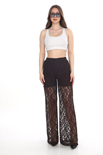 MODAMOR Brown Lace Pants with Shorts Lining