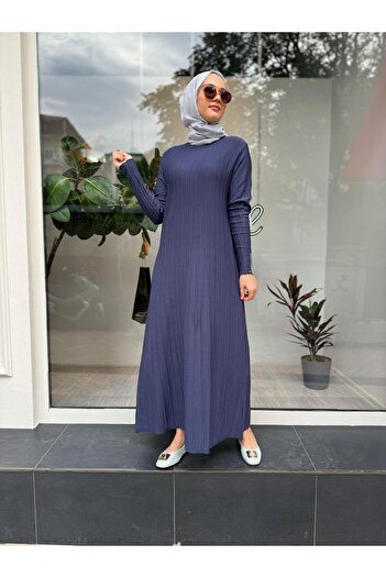 Invee Fitilli Triko Kadın Elbise Indigo