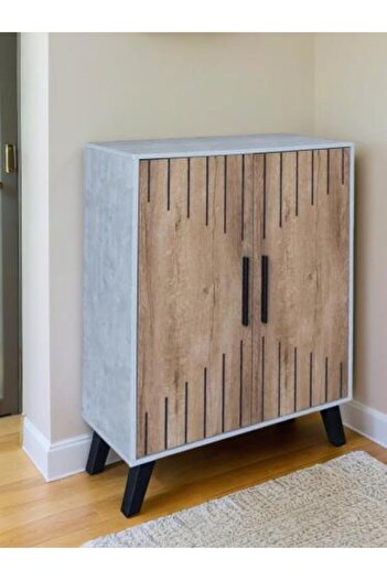 Generic Modern Shoe Cabinet with 4 Shelves and 2 Doors, Malaysian Wood, Grey and Wooden