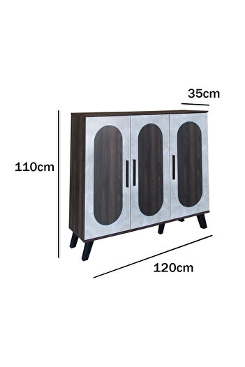 Generic Malaysian Wood Shoe Cabinet with 5 Shelves and 3 Doors – Dark Brown with Gray