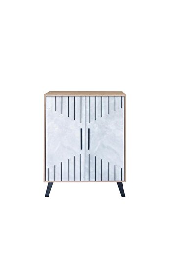 Generic Elegant and Modern Shoe Cabinet, Malaysian Wood, 4 Levels with Two Doors, Wooden and Gray
