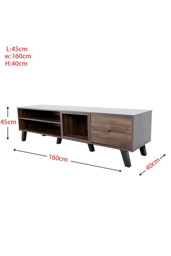 Generic 160 cm Malaysian Wood TV Table with Drawer and 2 Shelves - Brown