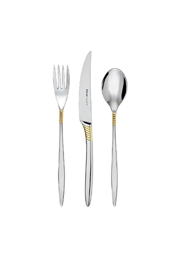 Hisar Mamba 84 Pieces - Gold Spoon Knife Set for 12 People