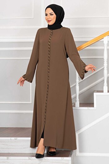 ISTANBUL STYLES COPY - Large Size Women's Ferace with Laser Cut Stone Stripe and Arm Detail
