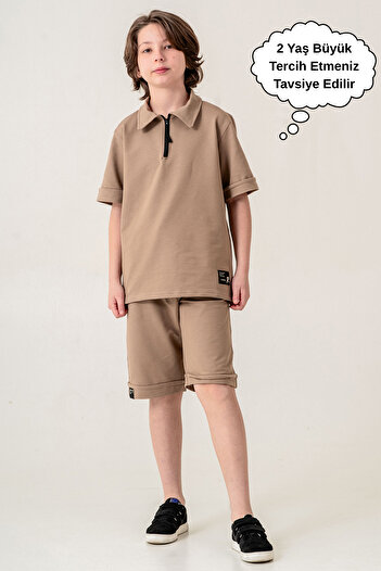 ASYAKİDS CLUB Boy's Half Zipper Summer Sports T-Shirt and Capri Set
