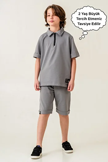 ASYAKİDS CLUB Boy's Half Zipper Summer Sports T-Shirt and Capri Set