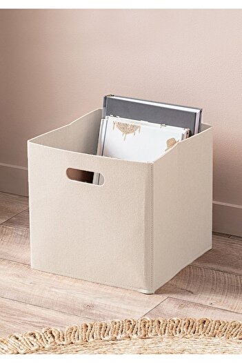 HOMİNG Krem Çok Amaçlı Keçe Organizer Dolap Içi Düzenleyici Tekli Sepet // 30x30 Cm