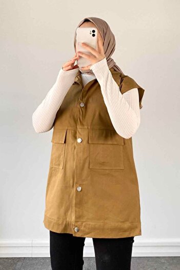 lamelif Camel Colored Snap Button Vest