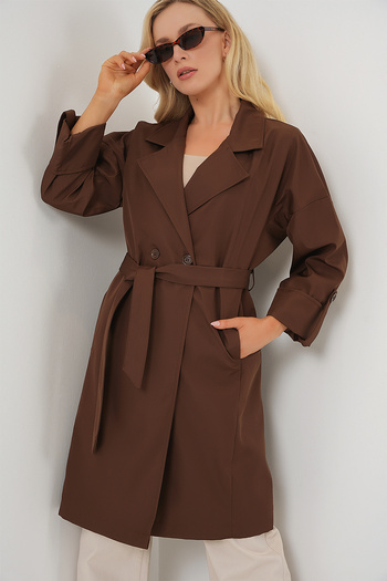 Bigdart 9104 Double Breasted Collar Lined Trench Coat - Brown
