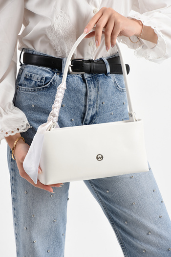By Hakan Tn-203 Baguette Shawl Women's Shoulder Bag Hand Bag Handle Bag White