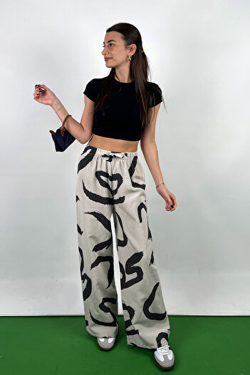Love The Wind Patterned Cotton-Linen Flowy Palazzo Pants