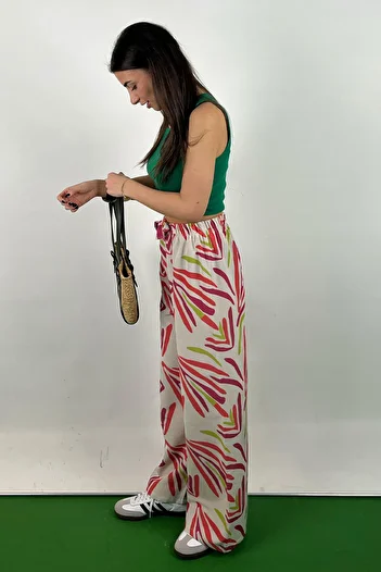 Love The Wind Fuchsia Print Cotton-Linen Flowy Palazzo Pants