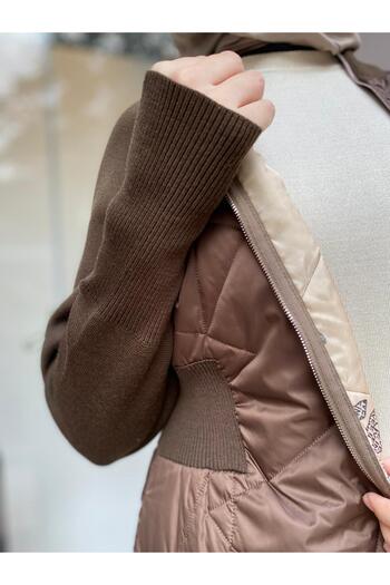 Invee Browni Patterned Knitwear Women's Coat - Broken Glass Sleeve Design