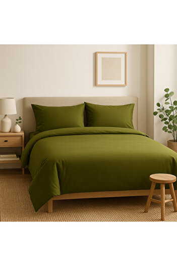 Prime Sleeks Single 100% Cotton Duvet Cover Set 160X220 Cm, Set with Elastic Sheet, Olive Green