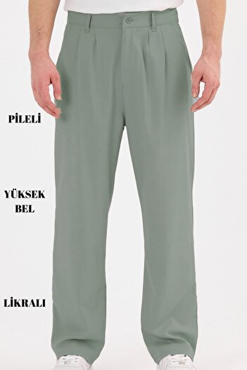 CEDY DENIM High Quality Men's High Waist Pleated Baggy Chino Pants C358-Green